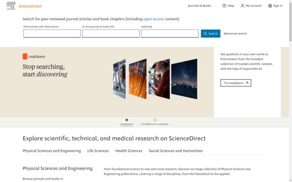 Screenshot of sciencedirect.com