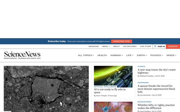 Skjámynd af sciencenews.org