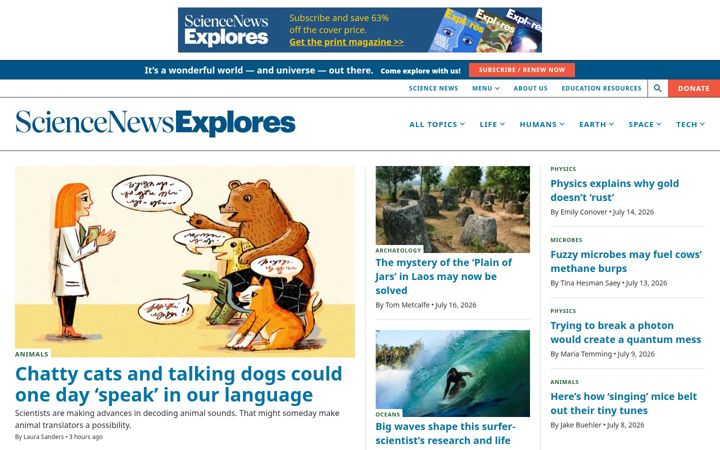 Screenshot of sciencenewsforstudents.org