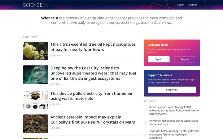 Screenshot of sciencex.com