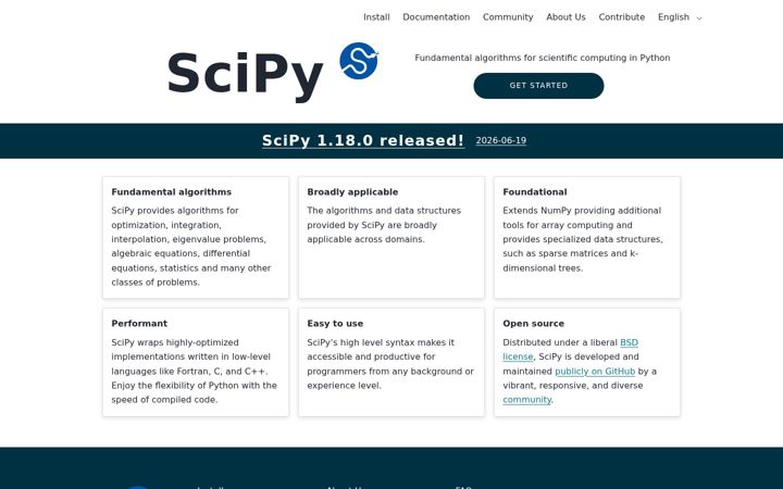 Screenshot of scipy.org