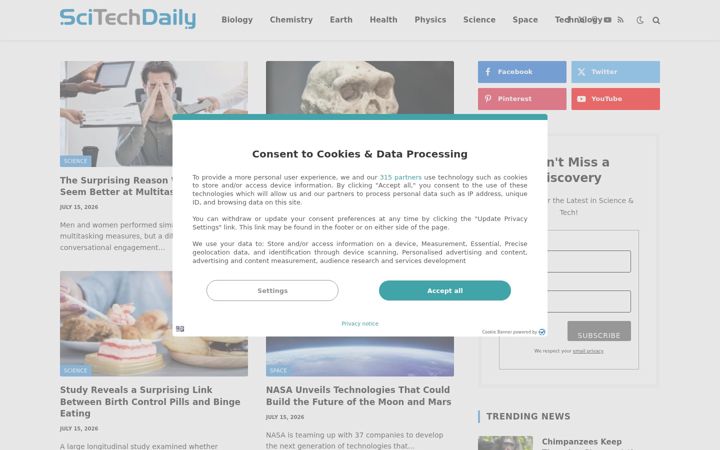 Screenshot di scitechdaily.com