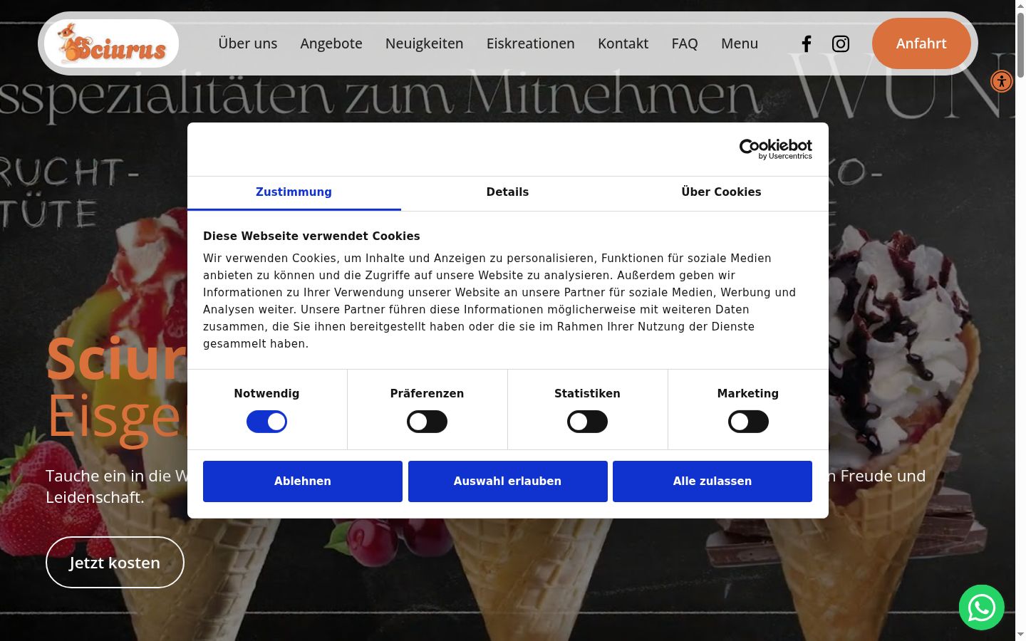 Screenshot del banner di consenso mostrato prima di qualsiasi interazione