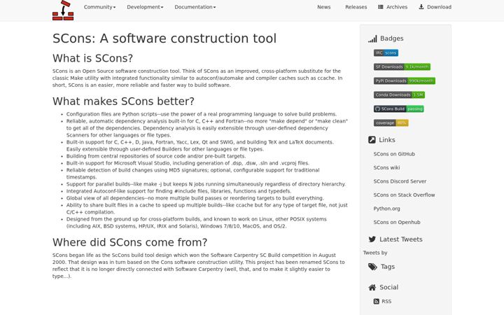 Screenshot di scons.org