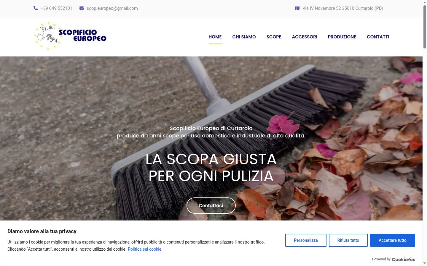 Screenshot del banner di consenso mostrato prima di qualsiasi interazione