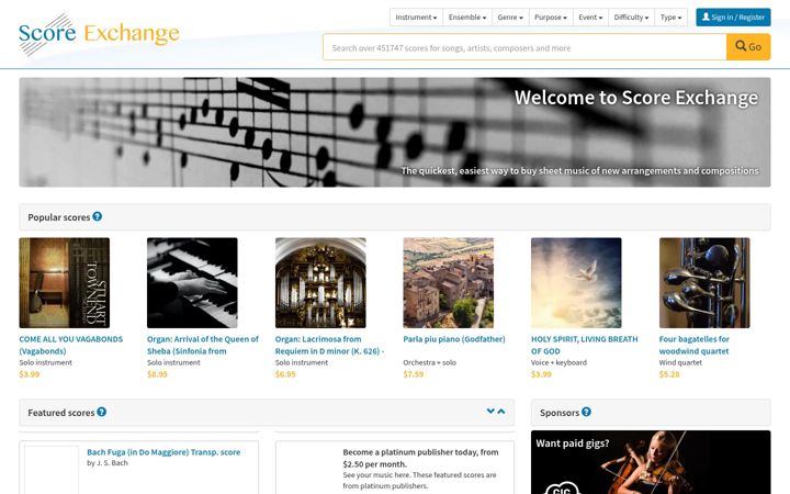 Screenshot of scoreexchange.com