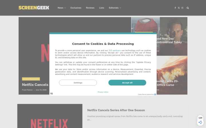 Screenshot ta' screengeek.net