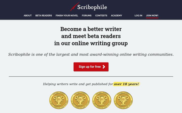 Screenshot of scribophile.com