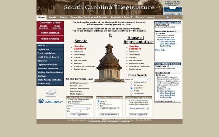 Screenshot ta' scstatehouse.gov