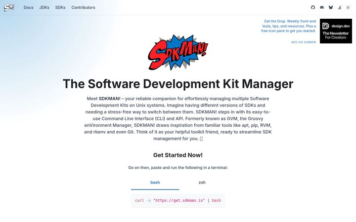 Skærmbillede af sdkman.io
