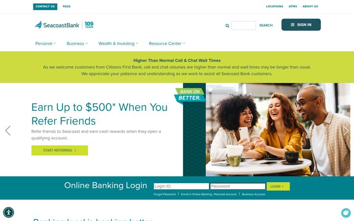 Snimka zaslona za seacoastbank.com