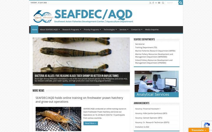 Screenshot of seafdec.org.ph