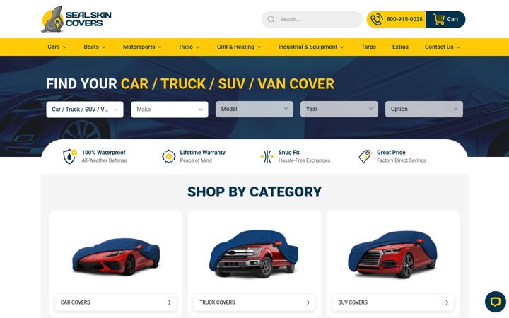 Screenshot of sealskincovers.com