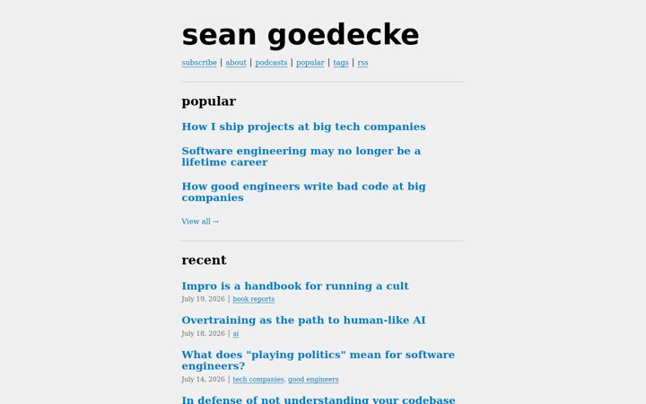 Screenshot of seangoedecke.com