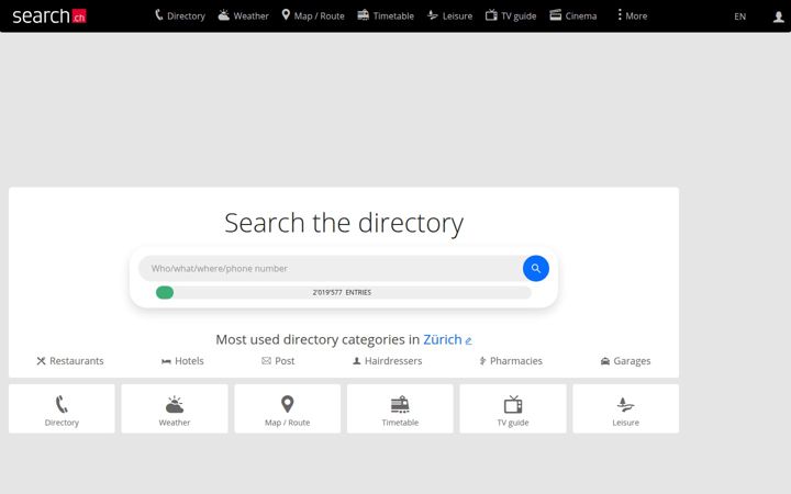 Képernyőkép: search.ch