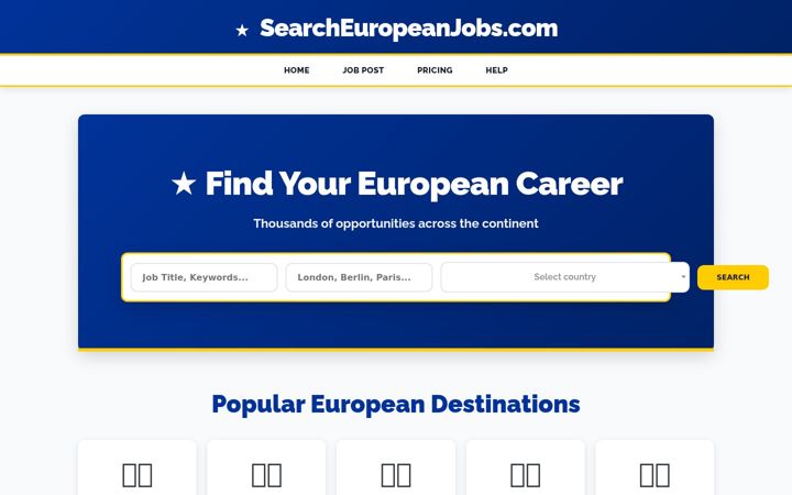 Screenshot of searcheuropeanjobs.com