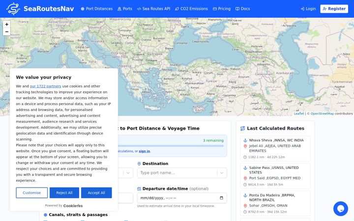 Screenshot of searoutesnav.com