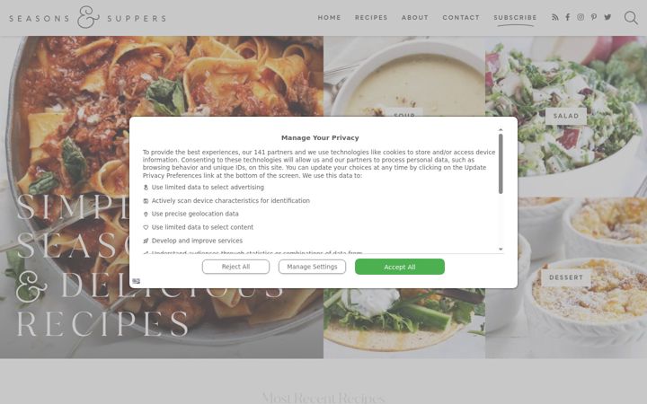 Screenshot of seasonsandsuppers.ca