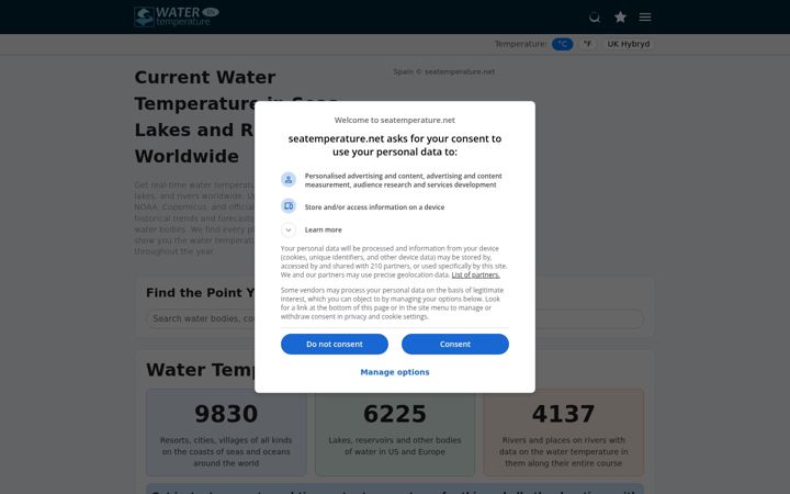 Screenshot of seatemperature.net