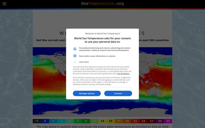 Screenshot of seatemperature.org