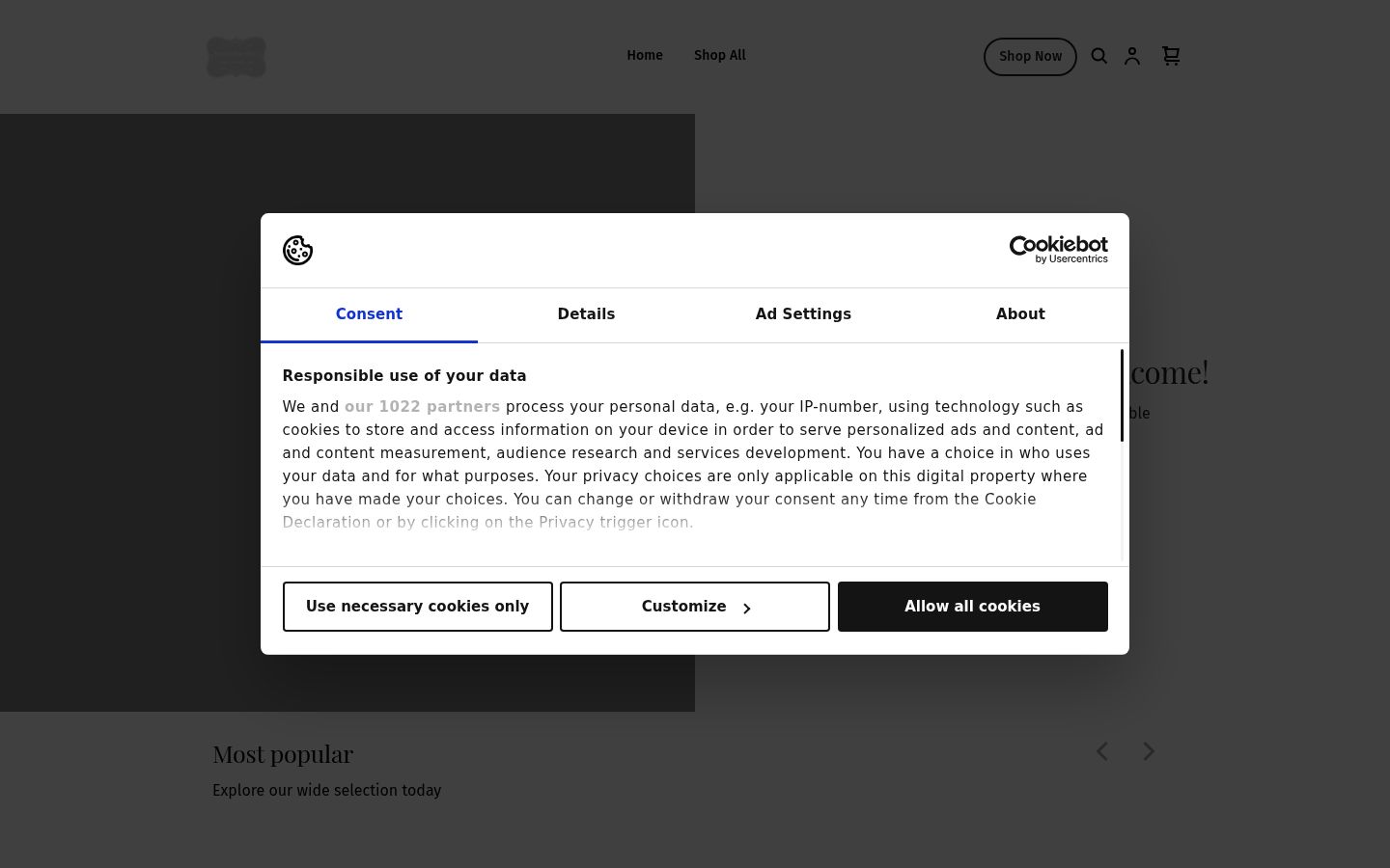 Capture d'écran de la bannière de consentement affichée avant toute interaction