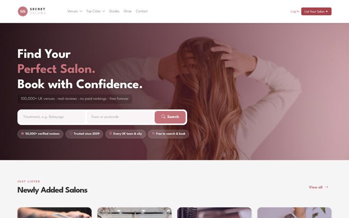 Screenshot of secretsalons.com