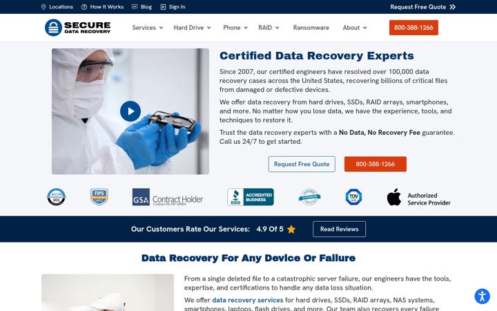 Screenshot of securedatarecovery.com