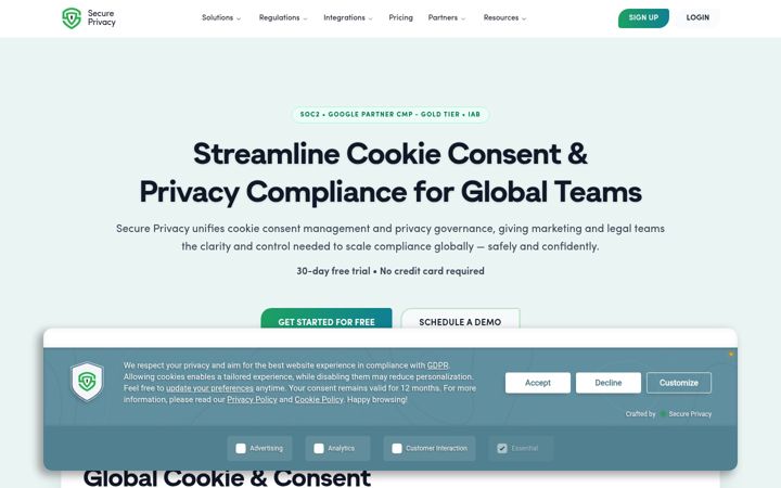 Snímek obrazovky secureprivacy.ai
