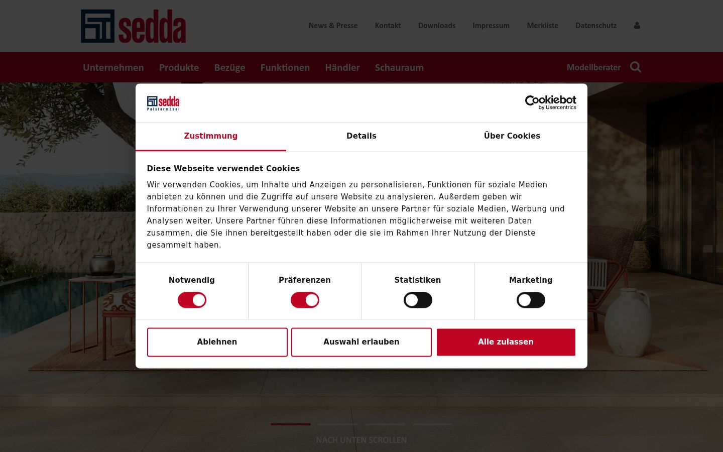 Screenshot del banner di consenso mostrato prima di qualsiasi interazione