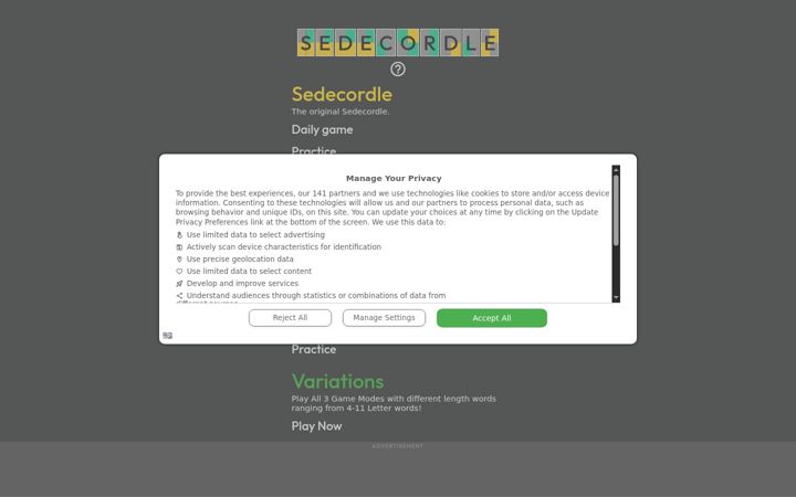 Screenshot of sedecordle.com