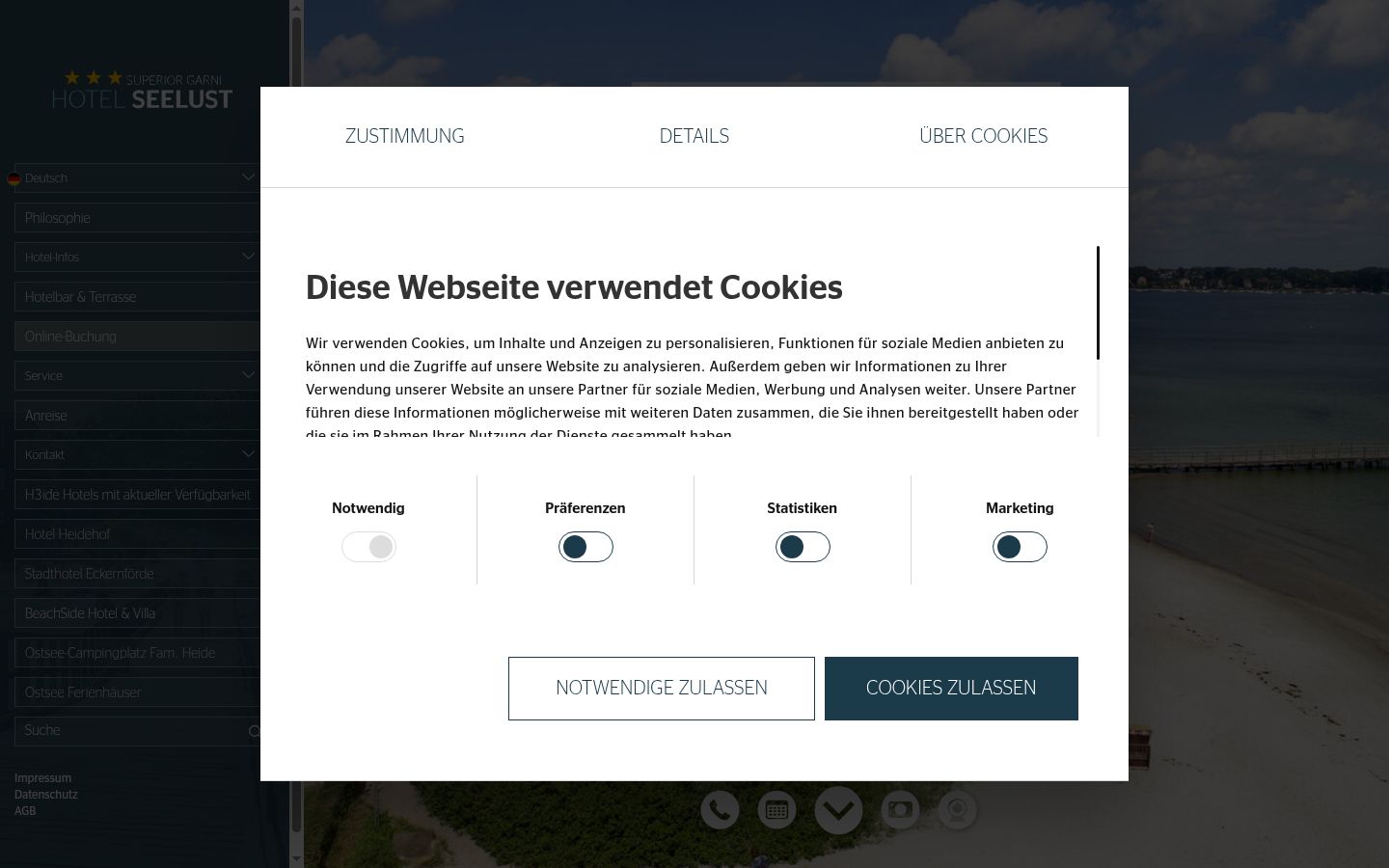 Screenshot del banner di consenso mostrato prima di qualsiasi interazione