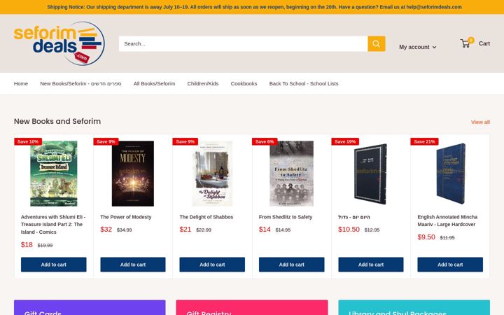 Screenshot of seforimdeals.com