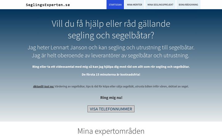 Captură de ecran a seglingsexperten.se