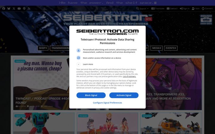 Skærmbillede af seibertron.com