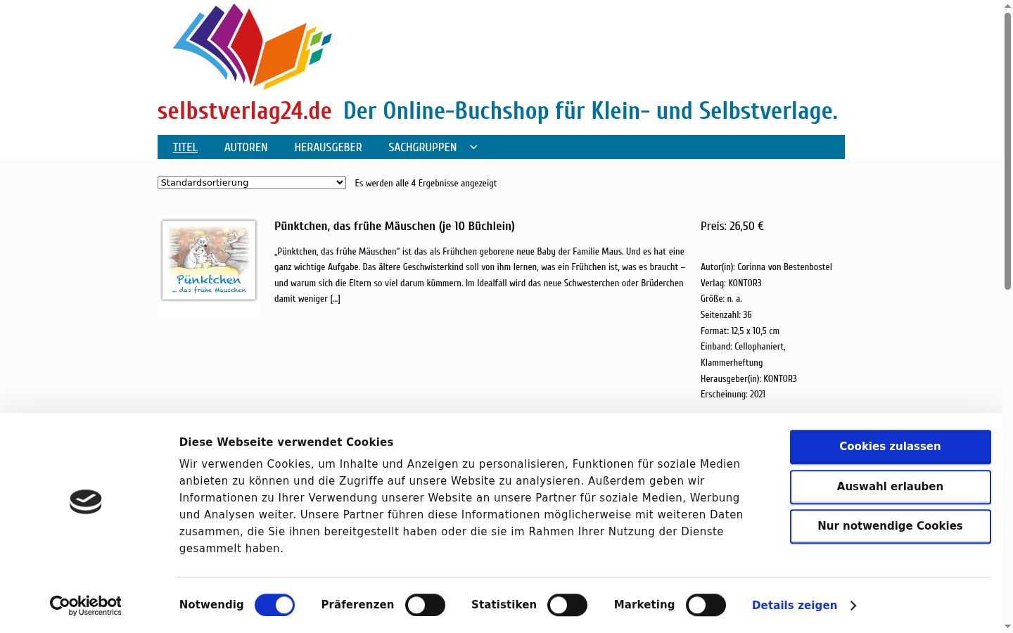 Screenshot des Einwilligungsbanners vor jeglicher Interaktion