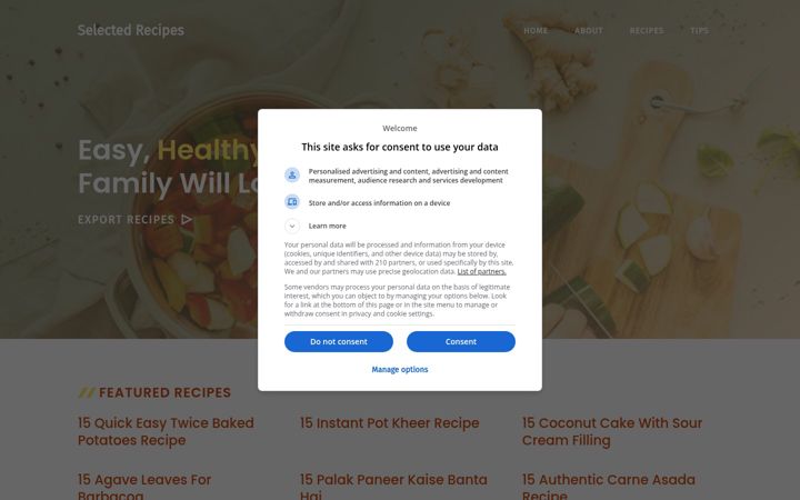 Screenshot of selectedrecipe.com