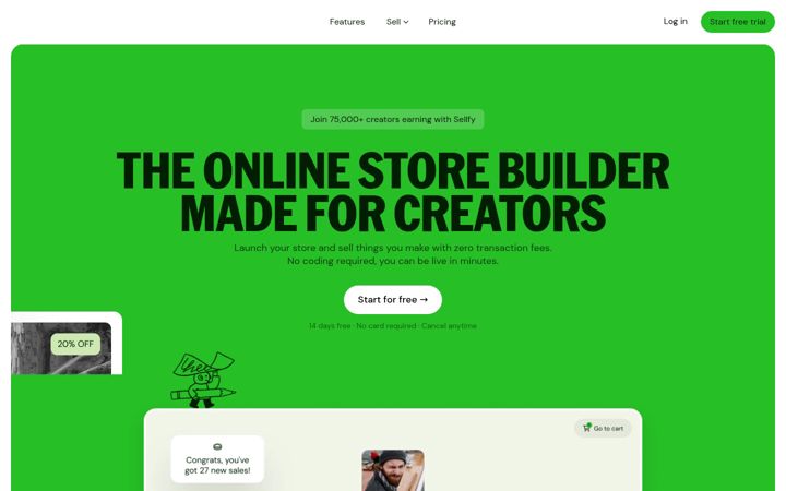 Screenshot von sellfy.com