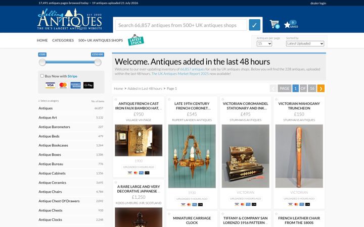 Captură de ecran a sellingantiques.co.uk