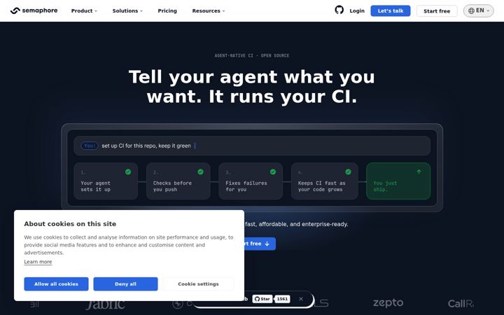 Screenshot of semaphore.io
