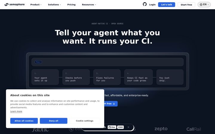 Screenshot of semaphoreci.com