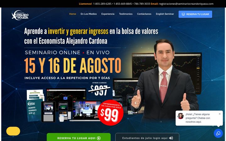 Captură de ecran a seminariocreandoriqueza.com
