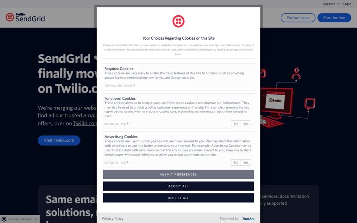 Snímek obrazovky sendgrid.com