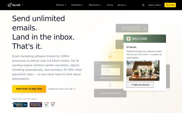 Képernyőkép: sendx.io
