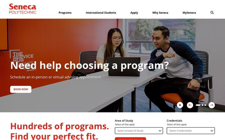 Screenshot of senecacollege.ca