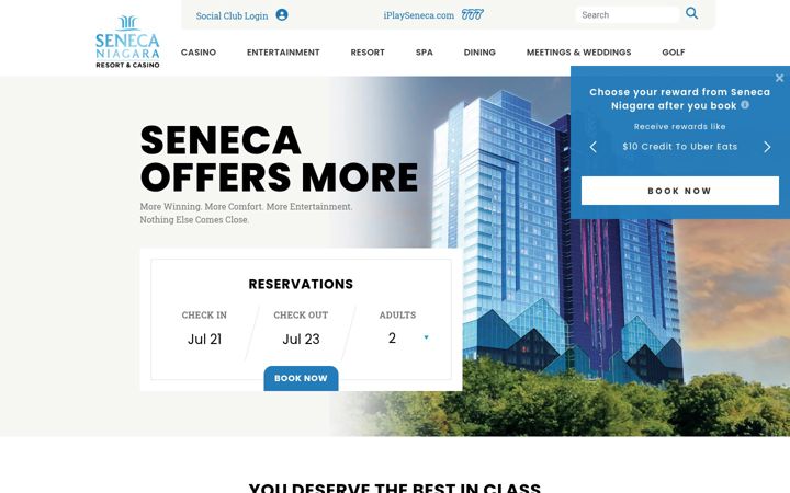 Екранна снимка на senecaniagaracasino.com