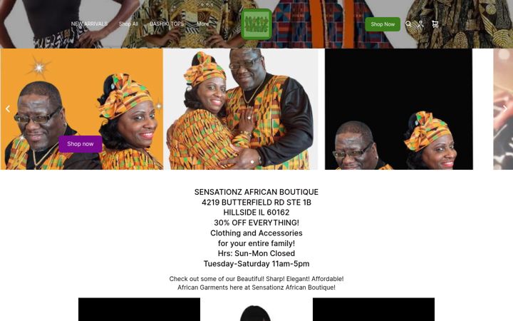 Captură de ecran a sensationzafricanboutique.com