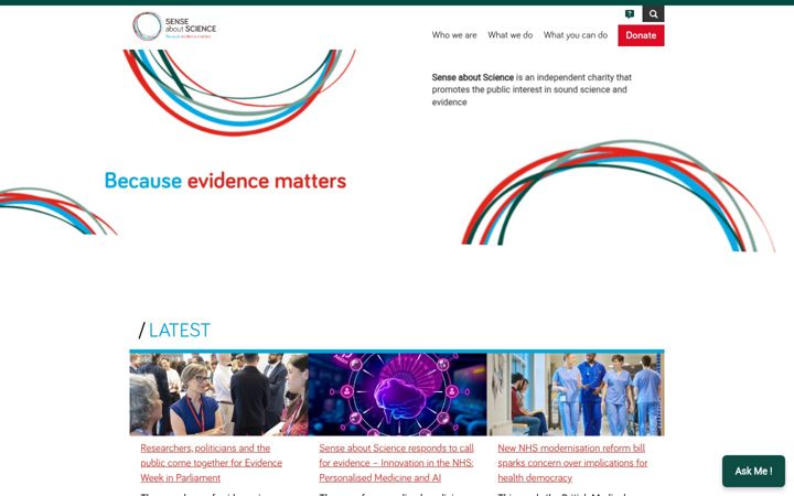 Screenshot of senseaboutscience.org