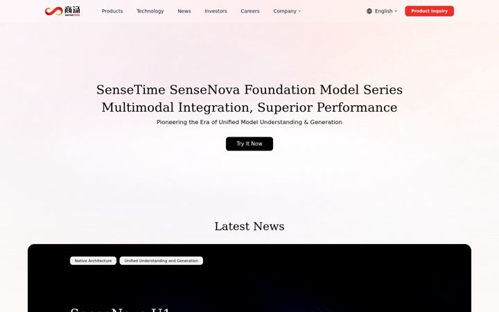 Kuvakaappaus sivustosta sensetime.com