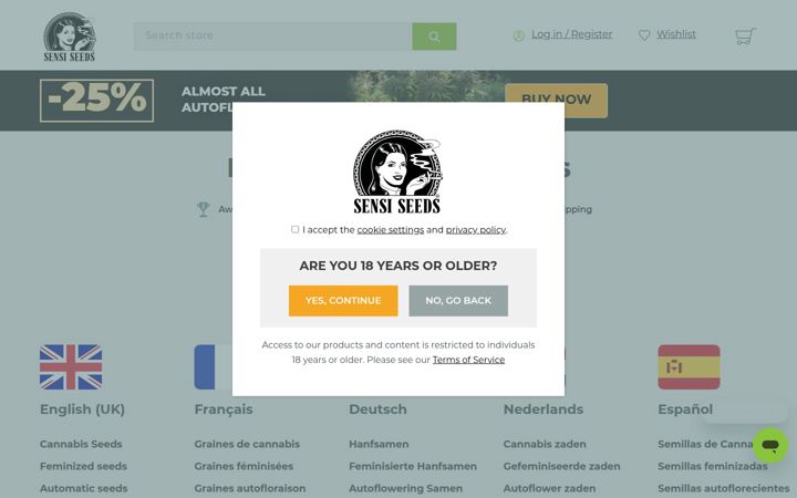 Screenshot of sensiseeds.com