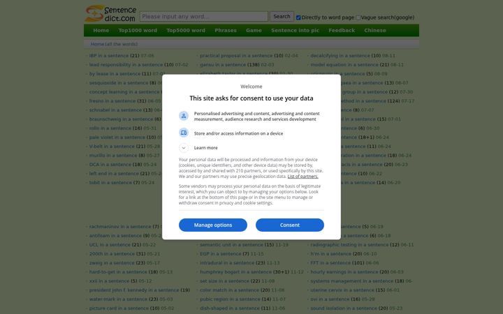 Screenshot of sentencedict.com